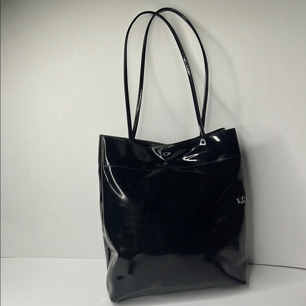 Koret Vintage Black Plastic Shouldet Tote Bag Intetior Snap Closure